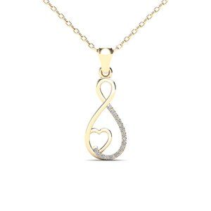 0.05CT Natural Diamond Infinity and Heart Shape Pendant Necklace in  10K Gold